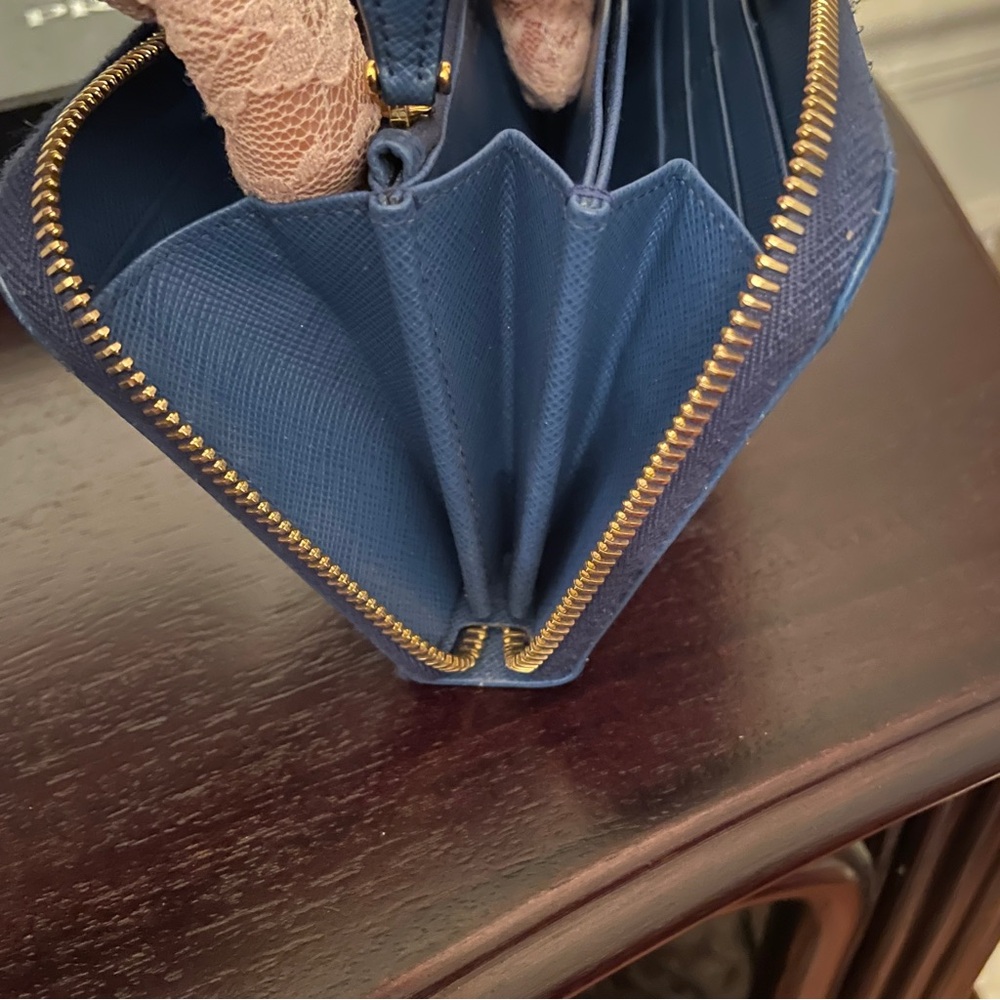 Prada Saffiano Leather Wallet in Blue Box, Tissue and Card - Picture 12 of 15